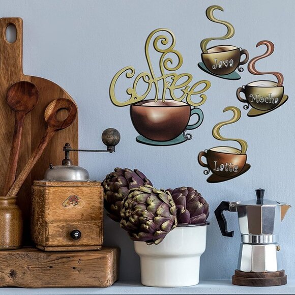 NEW  4 Pieces Metal Coffee Cup Wall Decor Coffee Bar Decor Coffee Decor Cafe - Picture 8 of 9